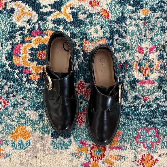 H&M Shoes Women's 6 Chunky Monkstrap Black Vegan Leather Academia Retro Y2K - Picture 2 of 7